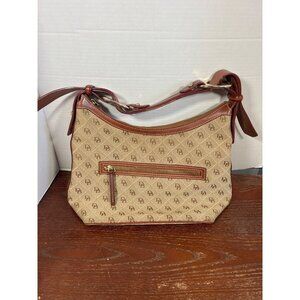 Dooney & Bourke Tan Monogram Shoulder Bag With Leather Trim & Adjustable Strap L